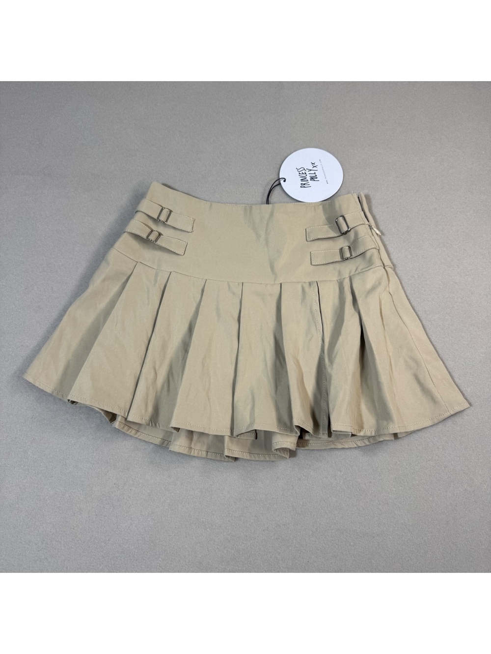 Princess Polly Cartwright Mini Skirt Beige US 0 NWT Pleated Buckle Y2K Tennis